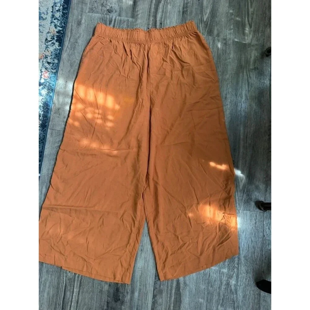 H&M size Large rust brown rayon linen blend wide-leg crop pants